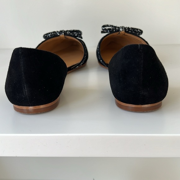J Crew Suede D'Orsay Sparkle Glitter Rhinestone Black Flats Size 8.5 - Picture 4 of 6